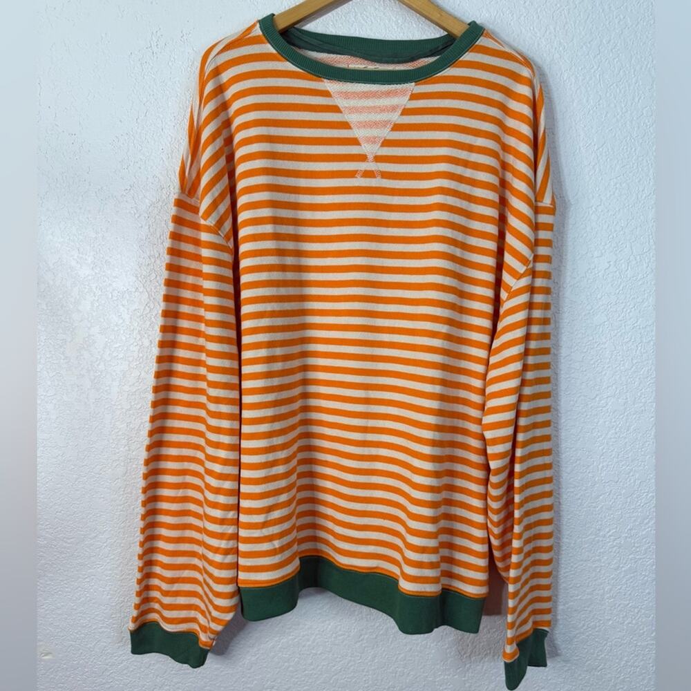 New Free People Classic Striped Oversized Crewneck Sweatshirt Casual Boho Cozy